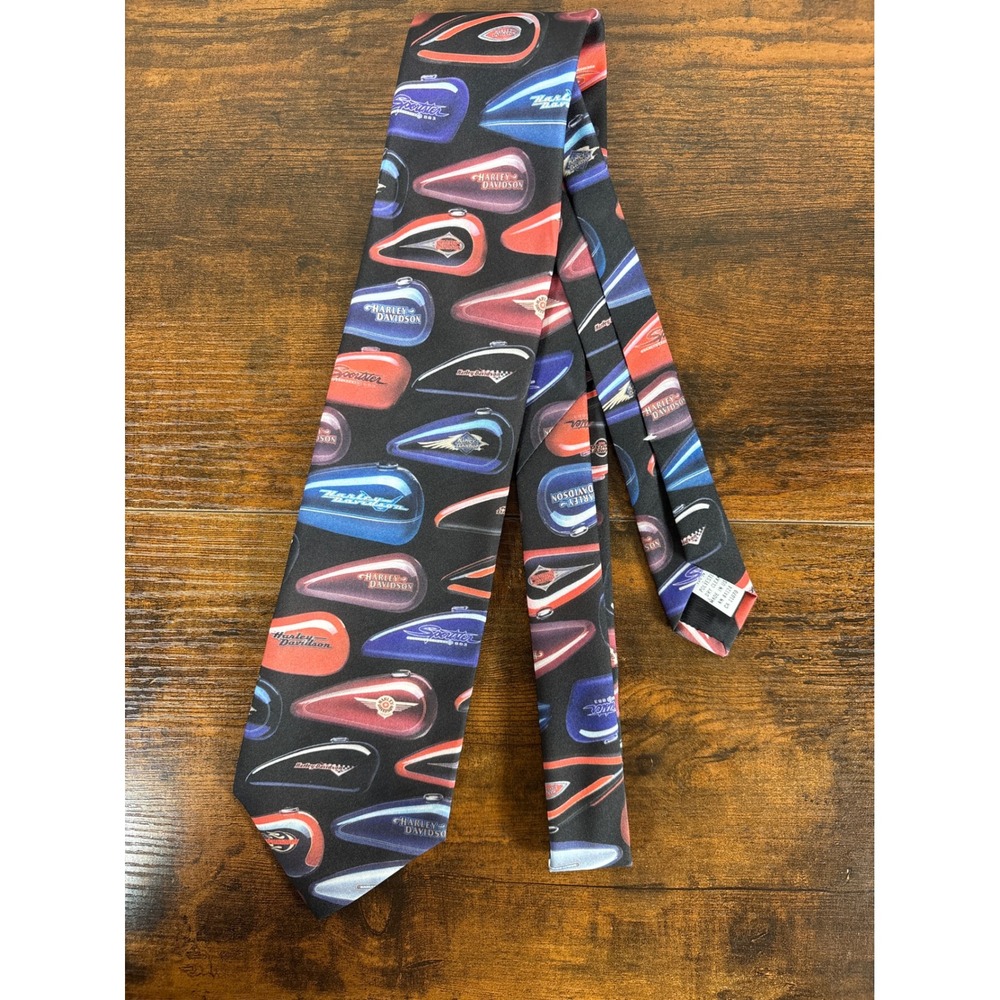 Vintage 1998 Harley Davidson Gas Tanks Tie Ralph Marlin Mens Black Motorcycle